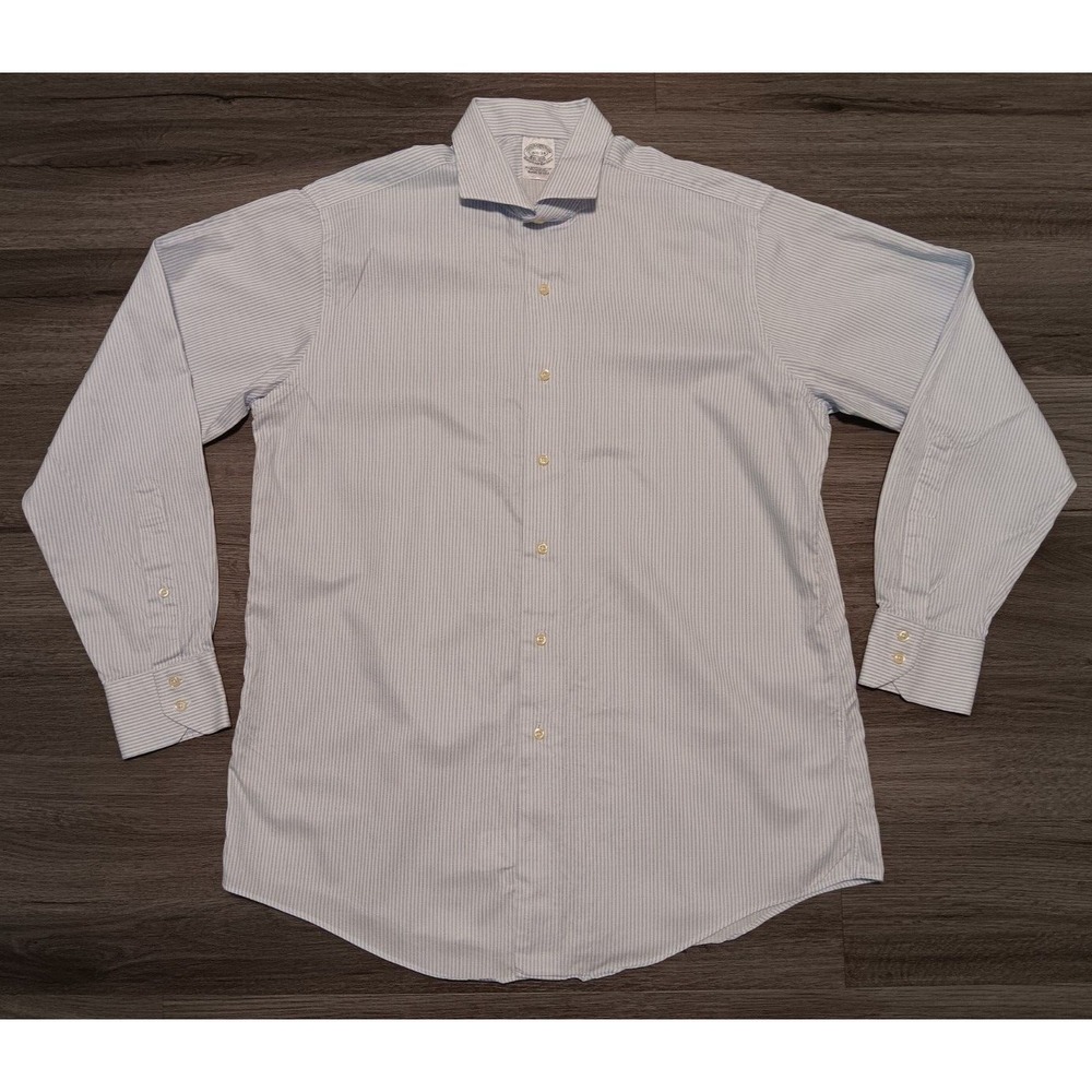 Brooks Brothers Men's Makers‎ & Merchants White Blue Striped Shirt Size 16.5-34